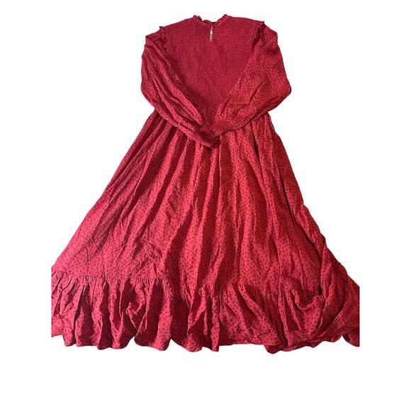 HATCH Red Smocked Midi Dress Long Sleeve Ruffle Hem Women’s Size S - Picture 4 of 4